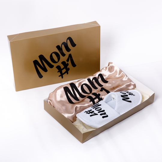 Mom #1 Gift Set : Satin Robe + Slippers