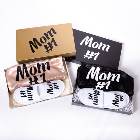 Mom #1 Gift Set : Satin Robe + Slippers