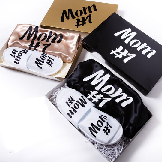 Mom #1 Gift Set : Satin Robe + Slippers