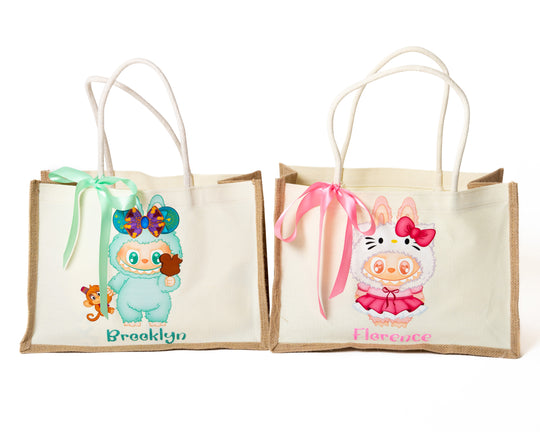 Custom Name Jute Bag with Cute Trendy Character