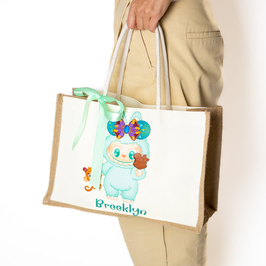 Custom Name Jute Bag with Cute Trendy Character