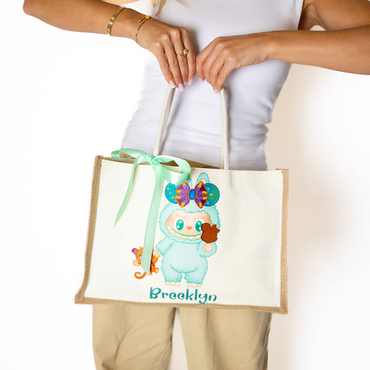 Custom Name Jute Bag with Cute Trendy Character