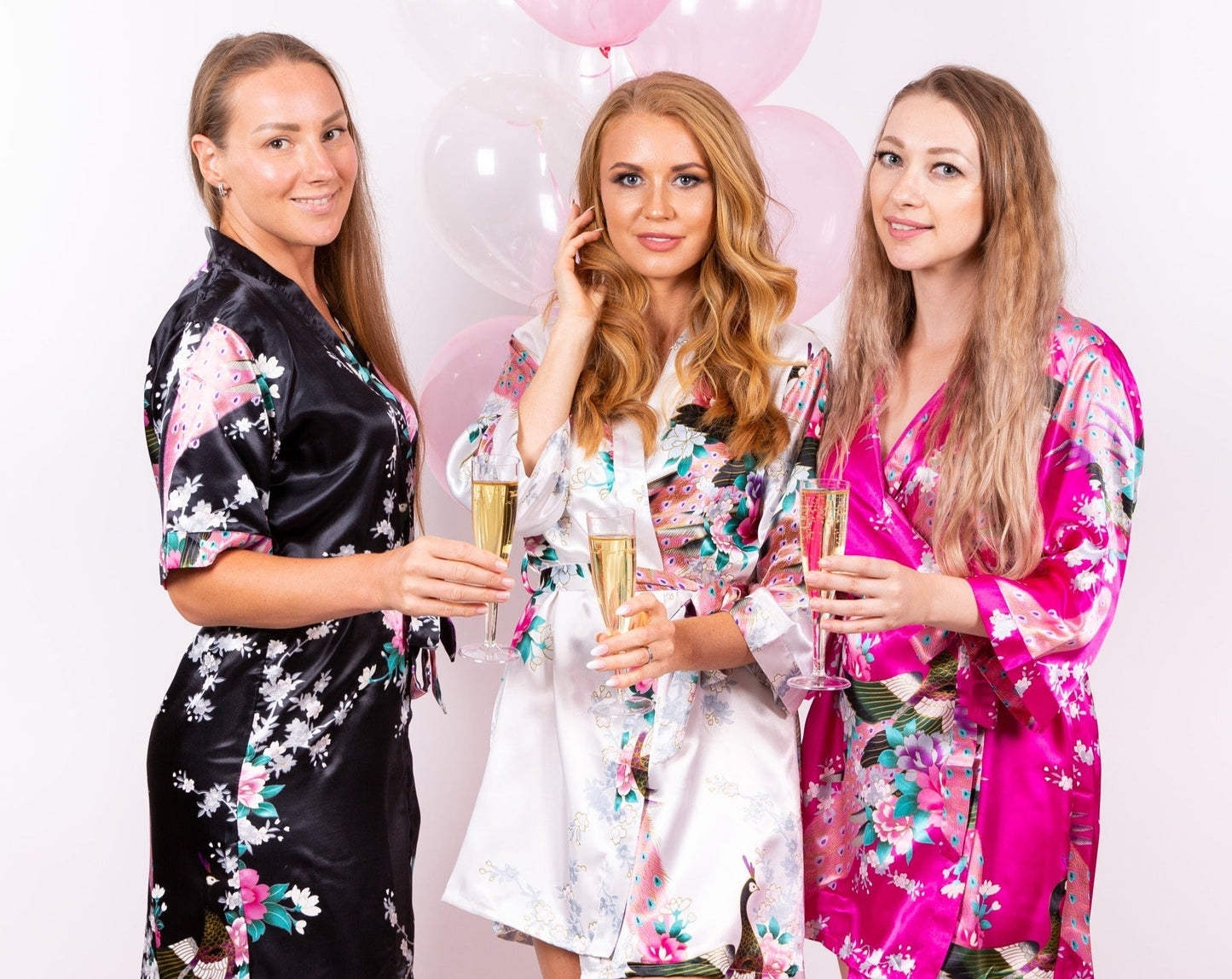 Floral peacocks bridal shower kimono robes