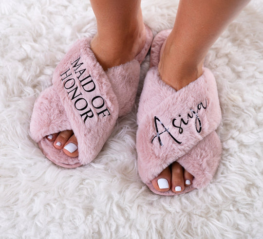 Personalized Fluffy Cross Slippers