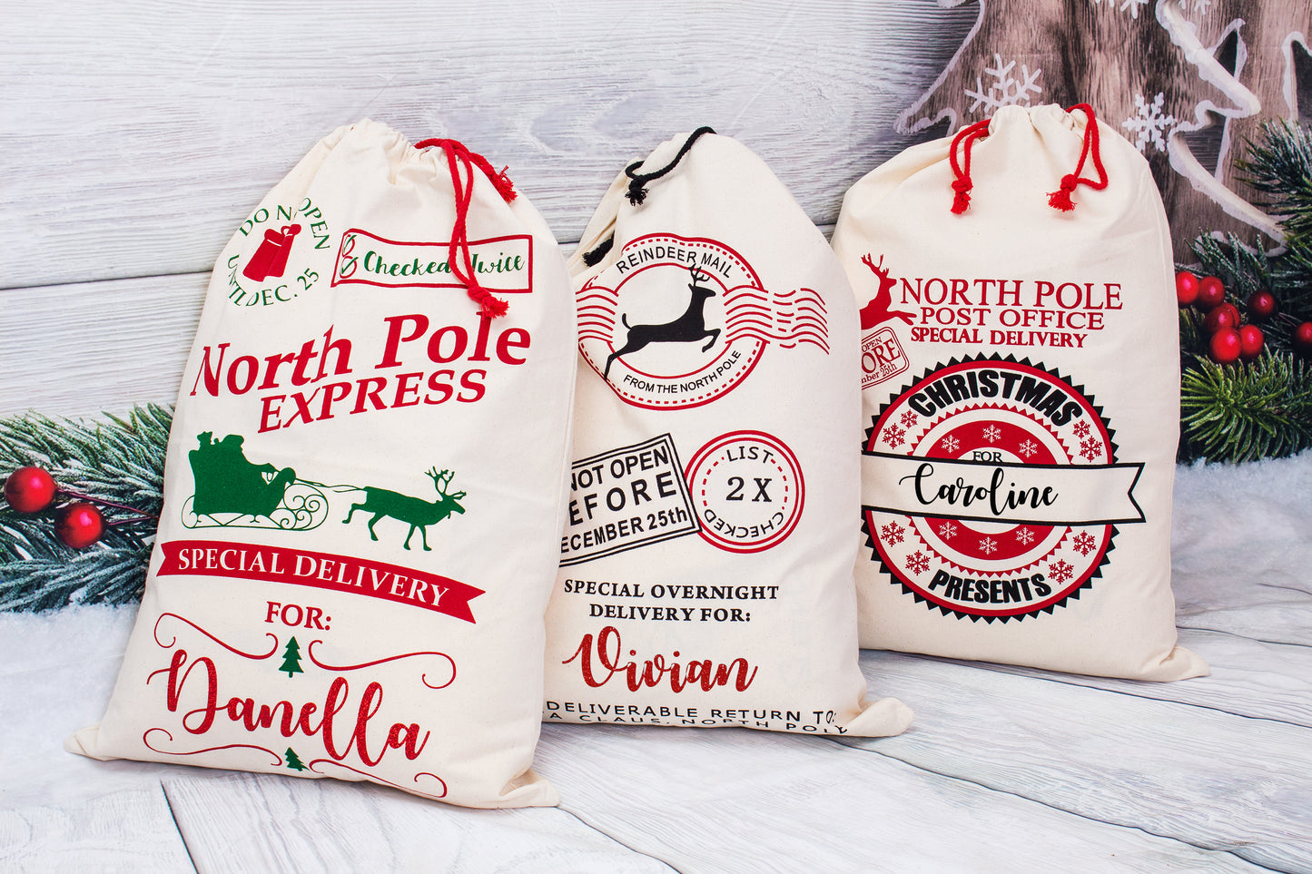 North Pole Express Christmas Gift Bag, Custom Santa Large Sack