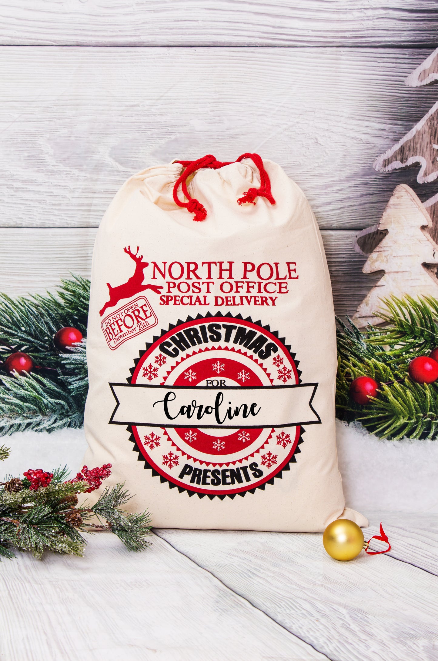 North Pole Express Christmas Gift Bag, Custom Santa Large Sack