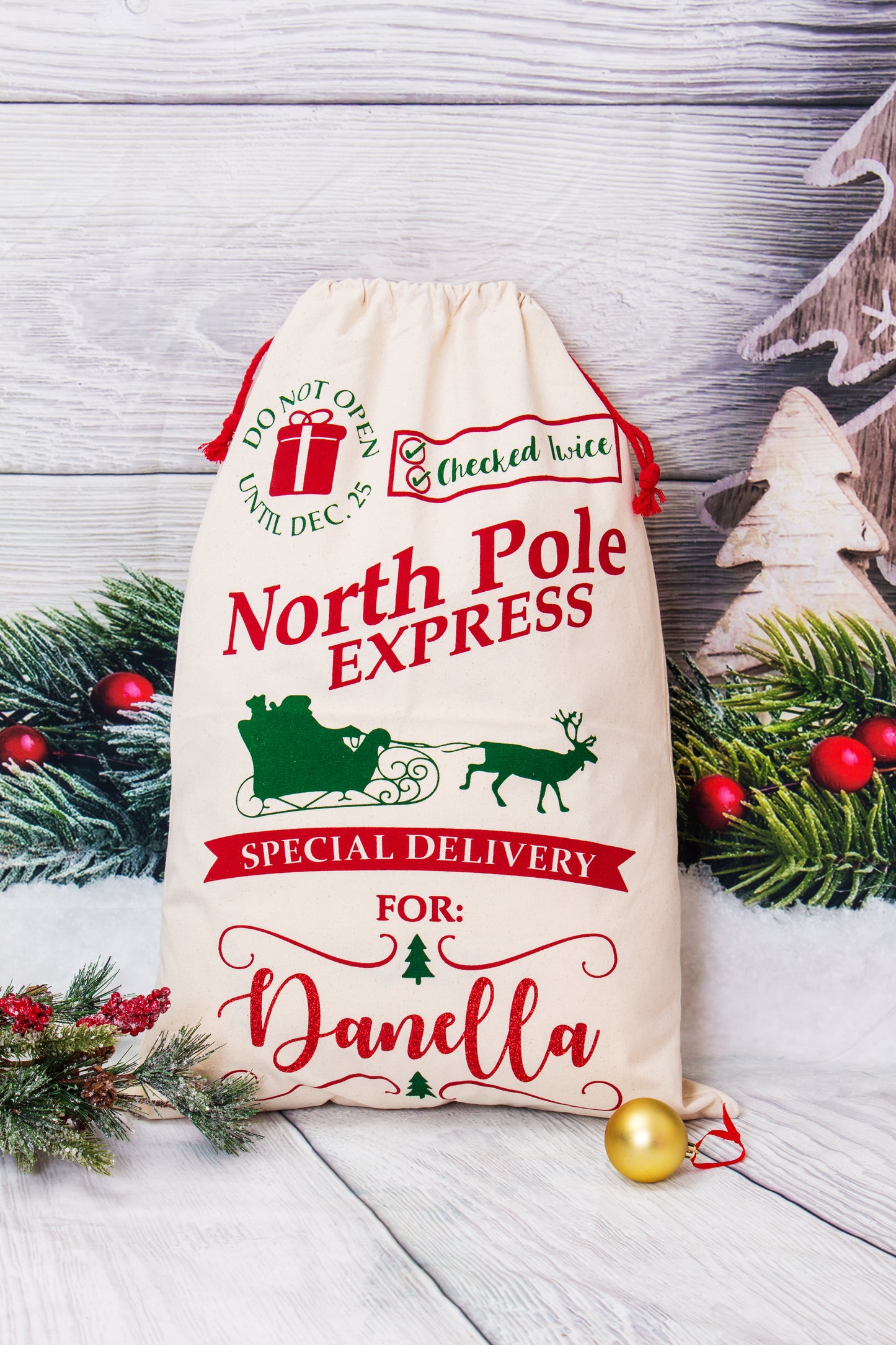 North Pole Express Christmas Gift Bag, Custom Santa Large Sack