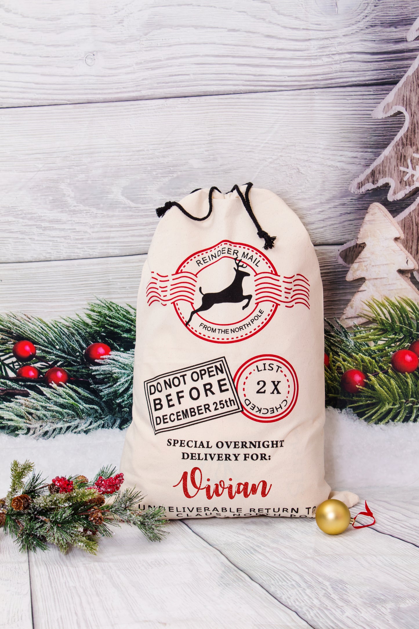 North Pole Express Christmas Gift Bag, Custom Santa Large Sack