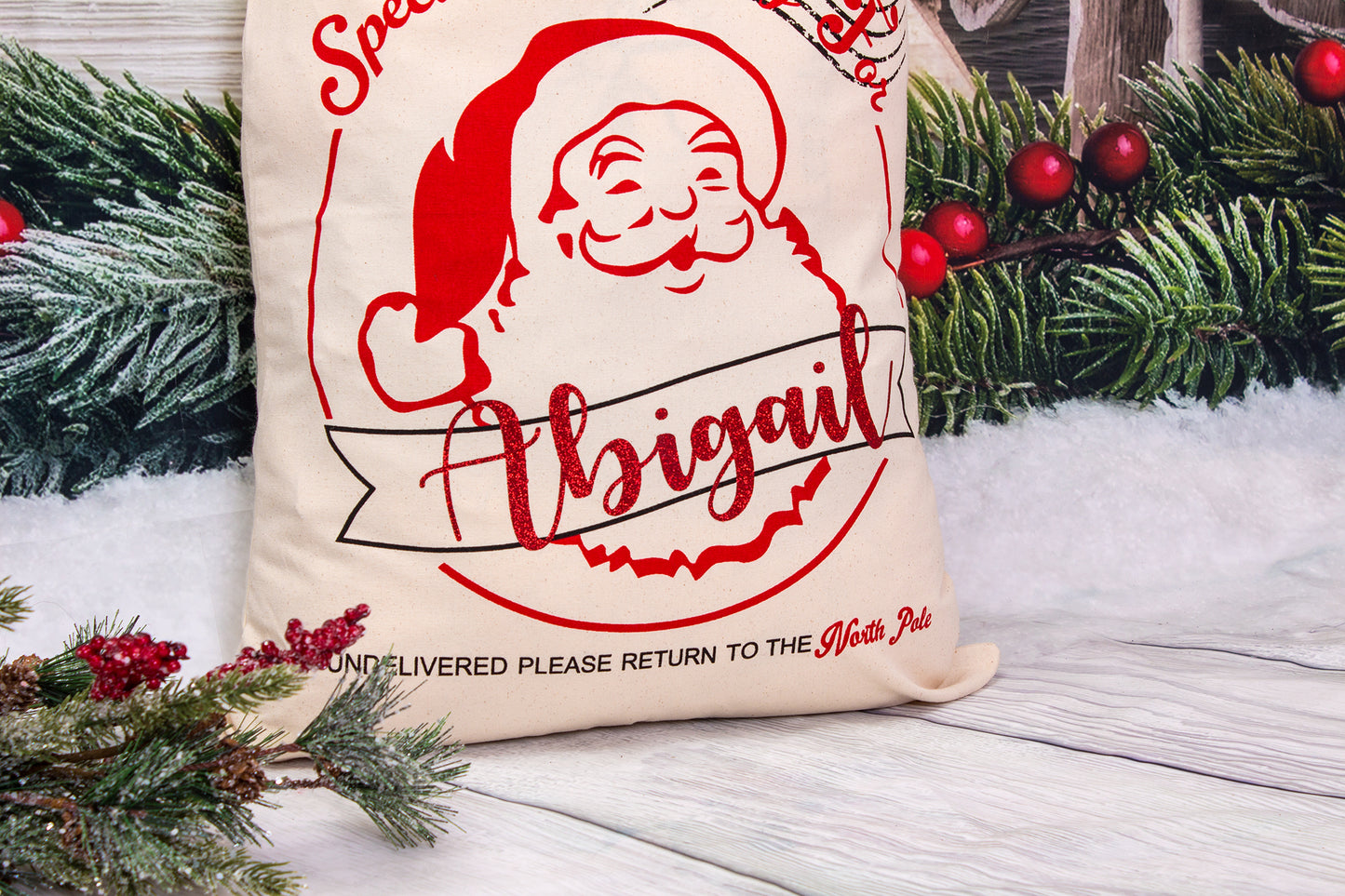 North Pole Express Christmas Gift Bag, Custom Santa Large Sack