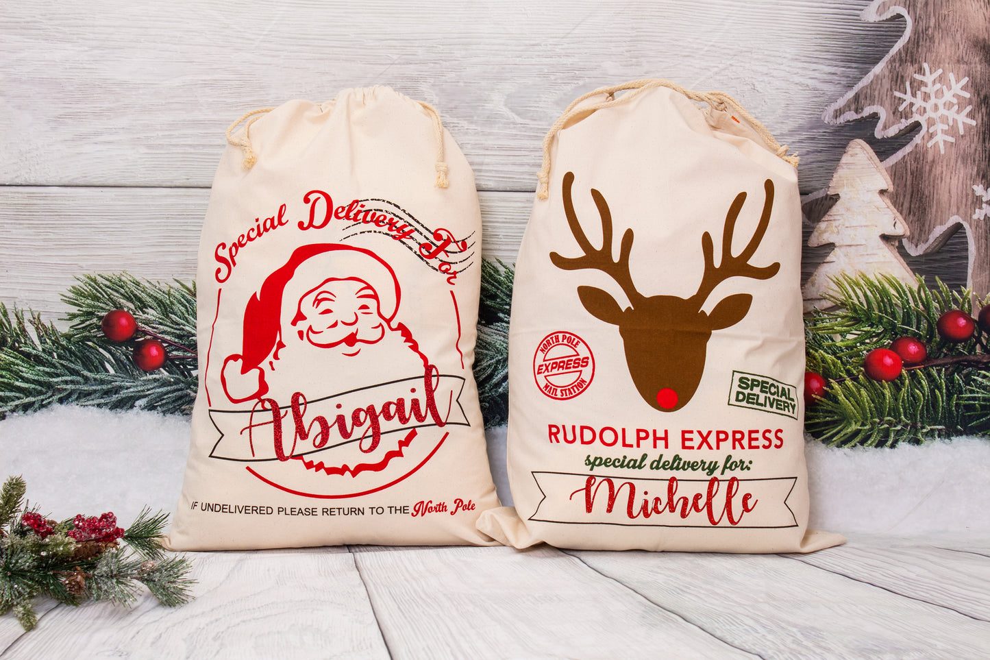North Pole Express Christmas Gift Bag, Custom Santa Large Sack