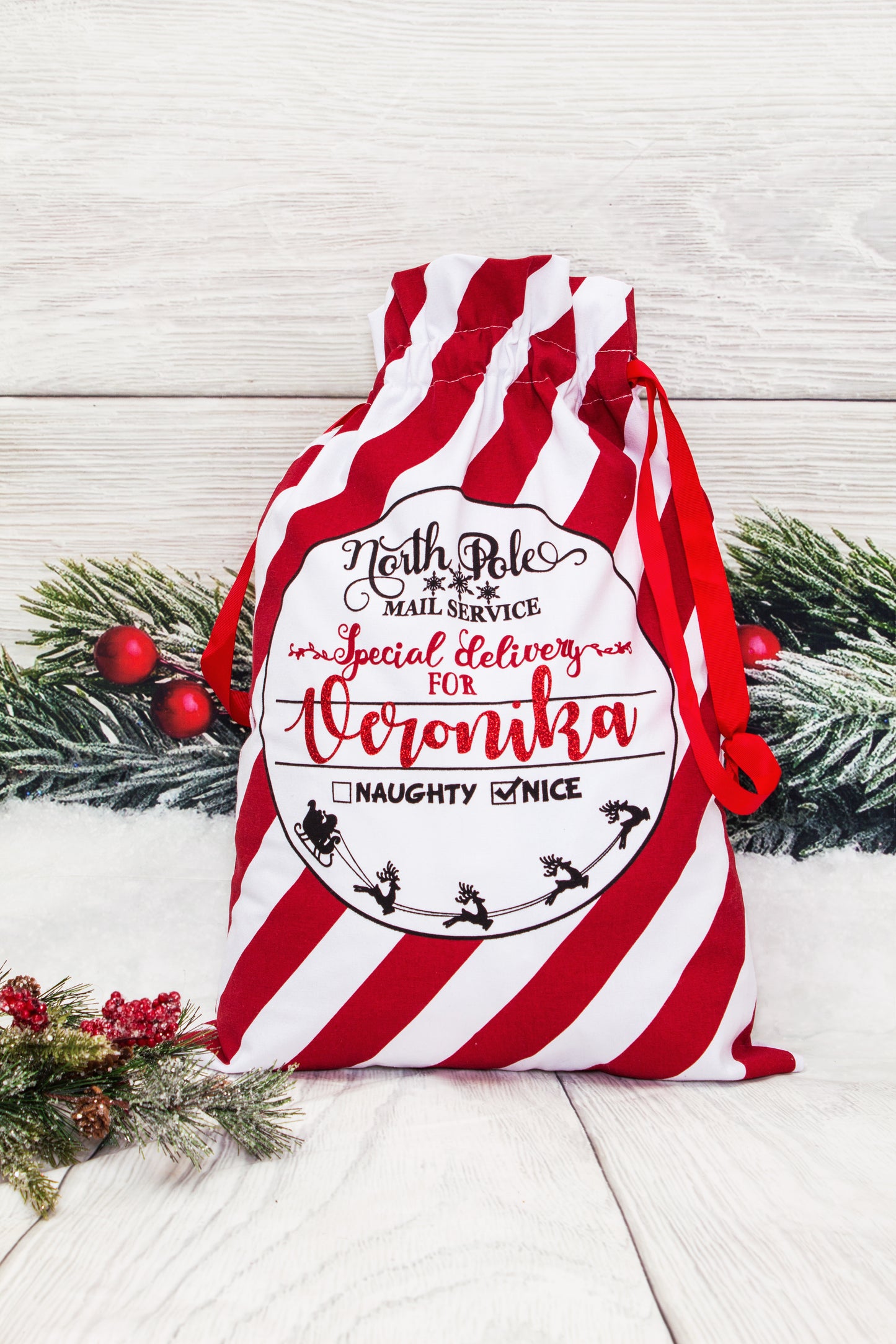 North Pole Express Christmas Gift Bag, Custom Santa Large Sack
