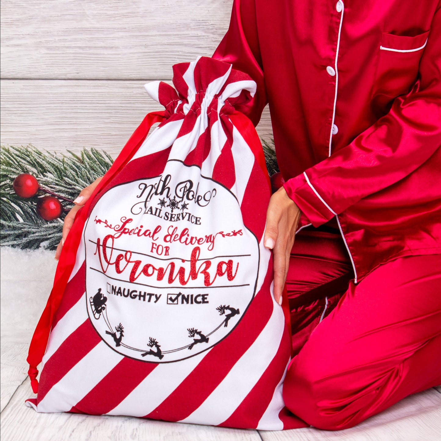 North Pole Express Christmas Gift Bag, Custom Santa Large Sack