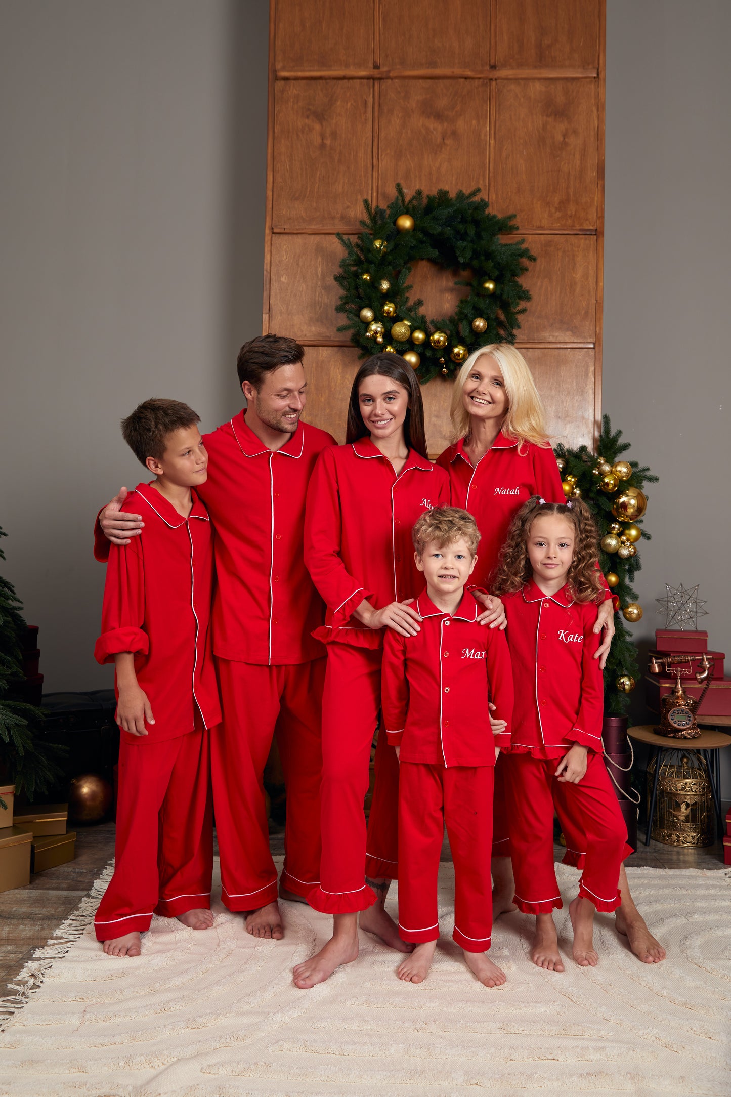 Custom Family Matching Elf Red Cotton Pajamas