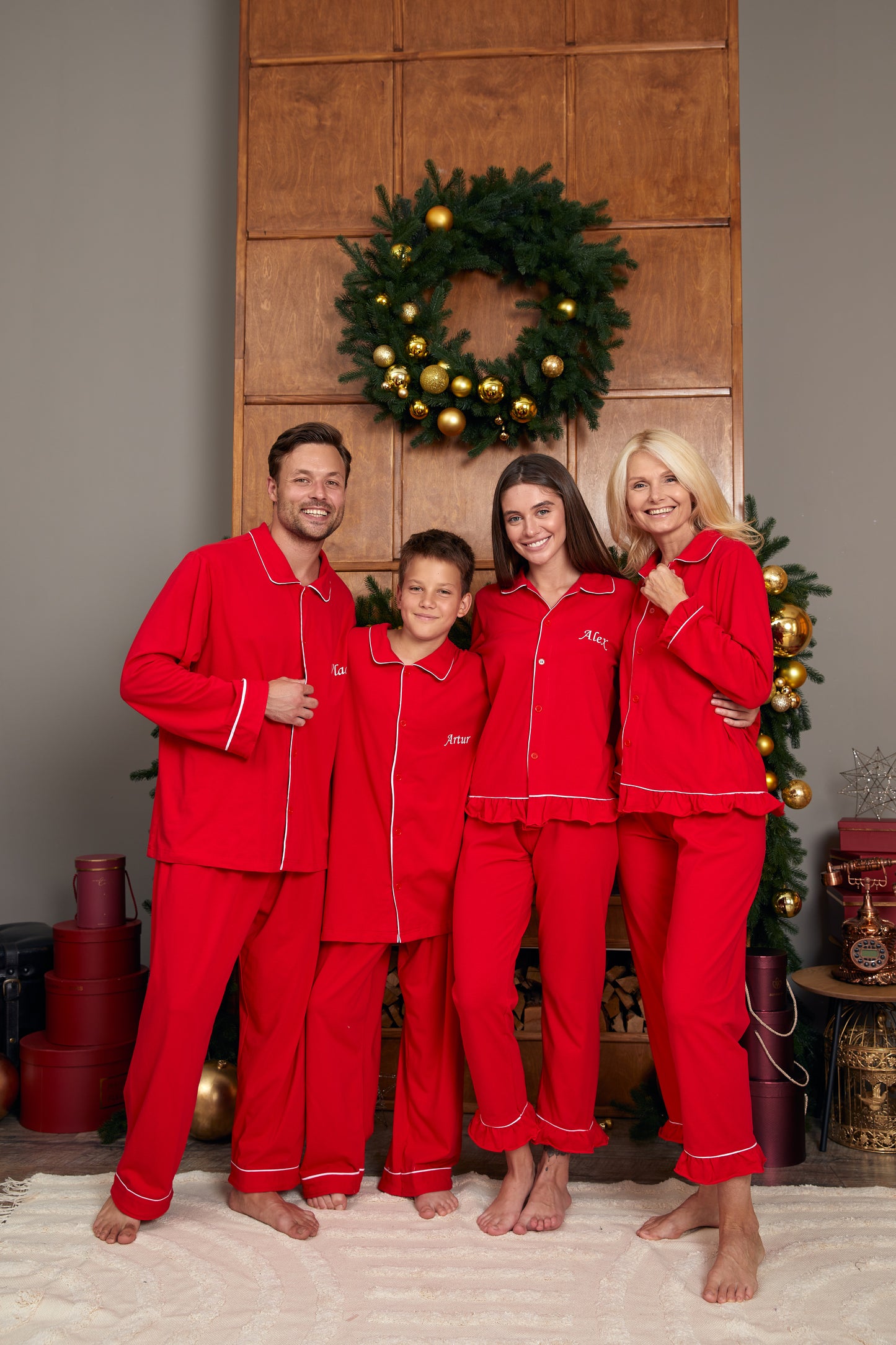 Custom Family Matching Elf Red Cotton Pajamas