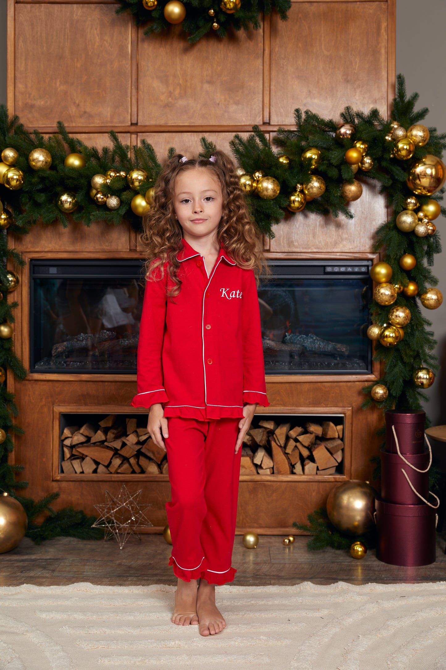 Custom Kids Cotton Christmas Ruffle Pajamas