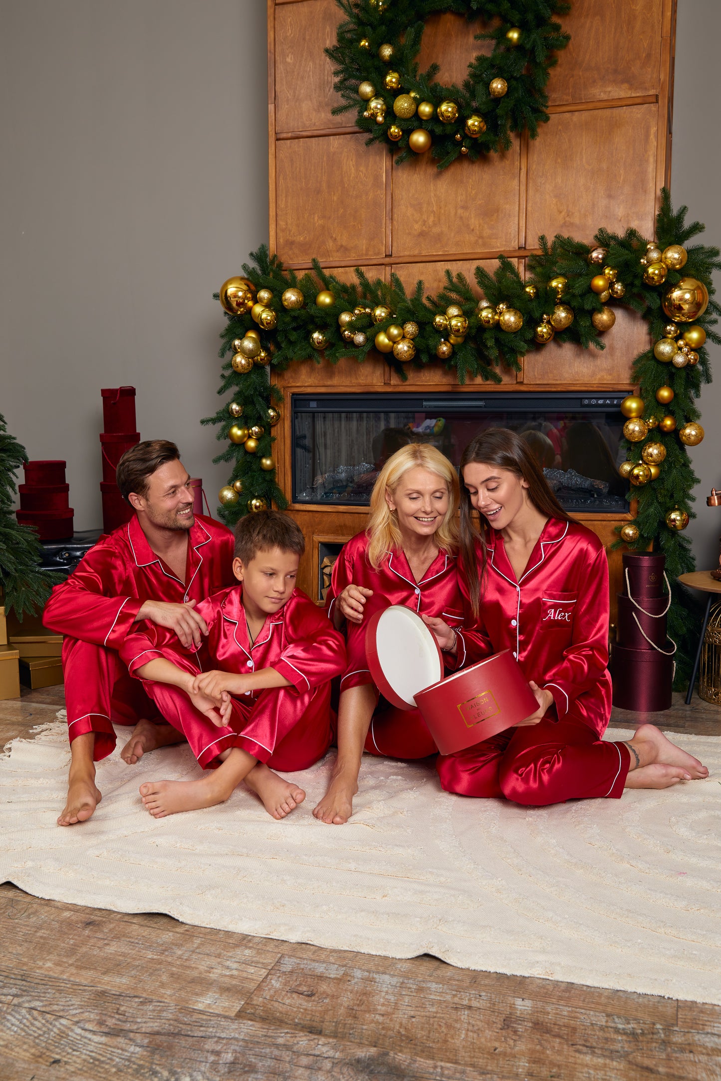 Christmas Family Matching Satin Pajama Sets Long Sleeves + Pants