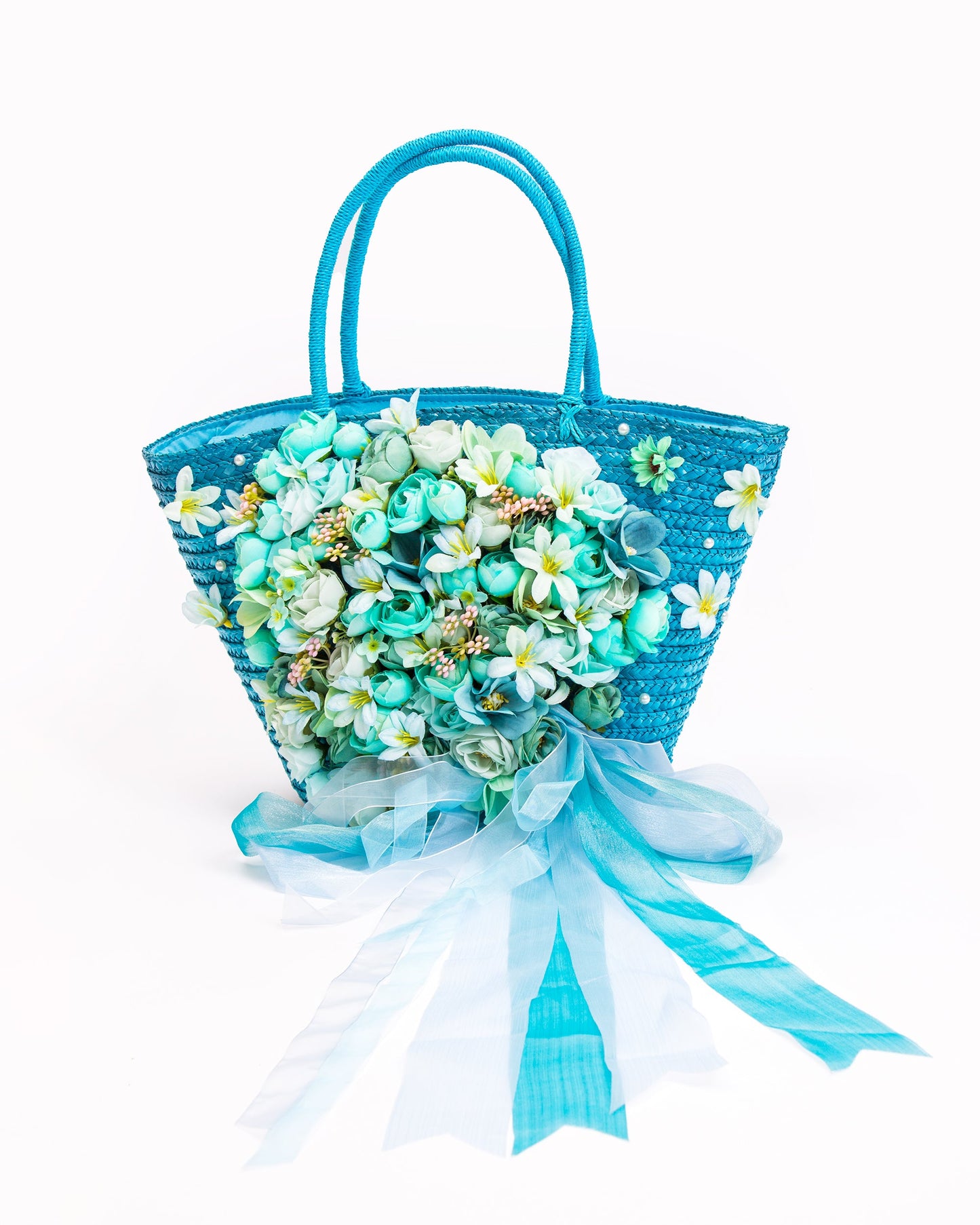 Bridal Straw Bag and Matching Hat with Flowers