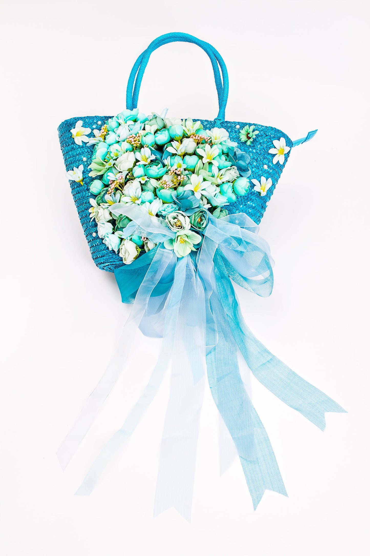 Bridal Straw Bag and Matching Hat with Flowers