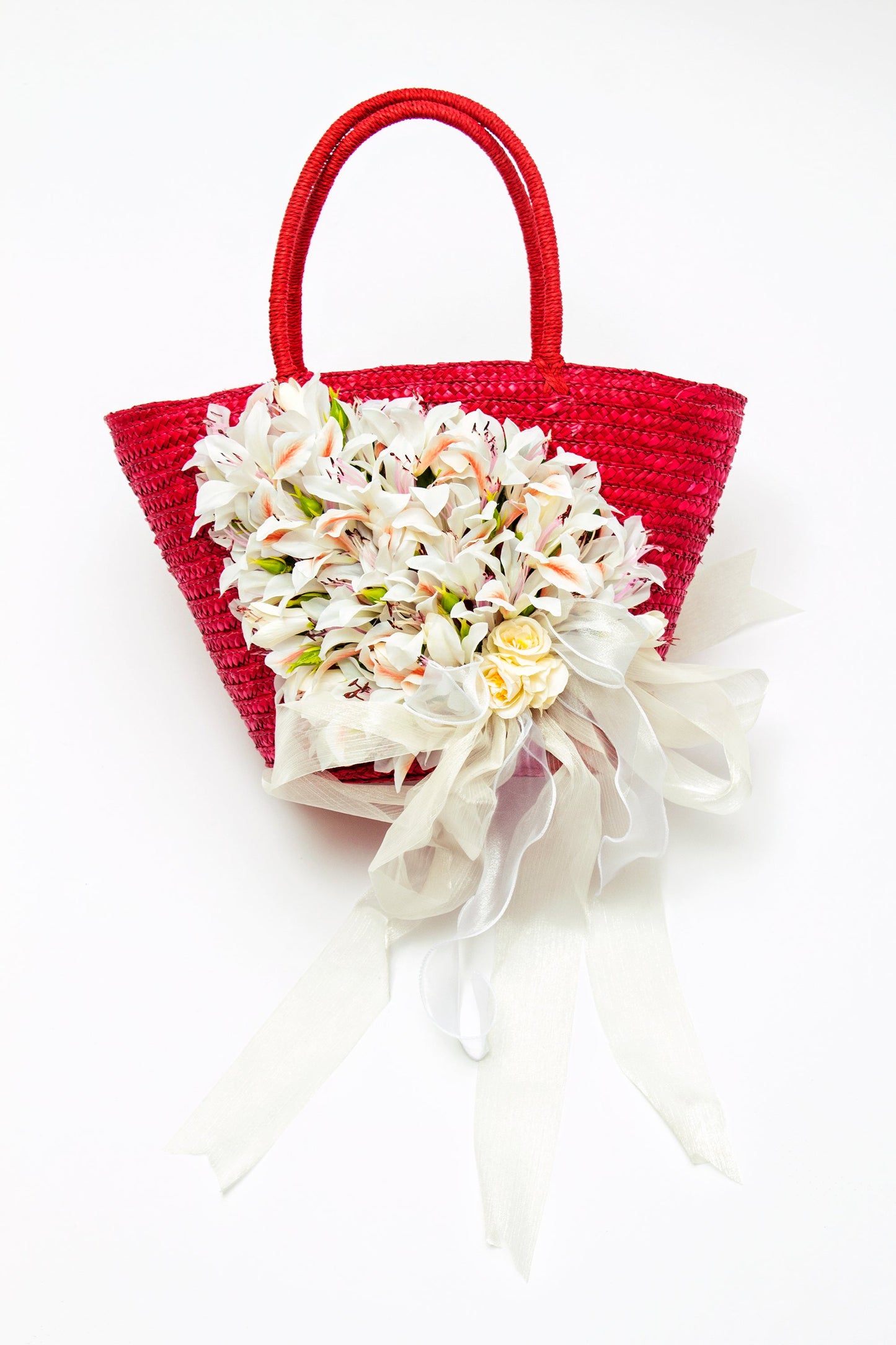 Bridal Straw Bag and Matching Hat with Flowers