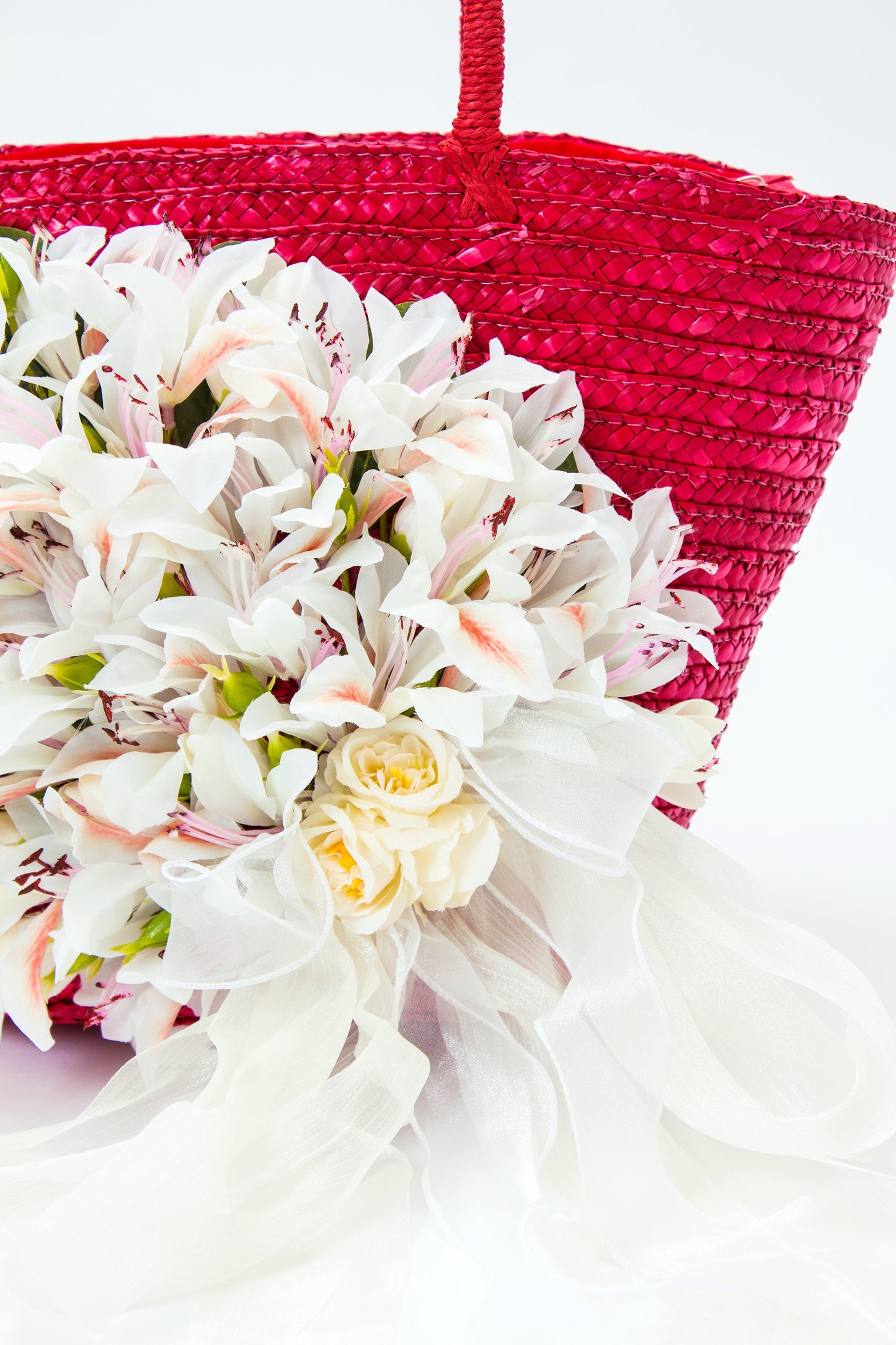 Bridal Straw Bag and Matching Hat with Flowers