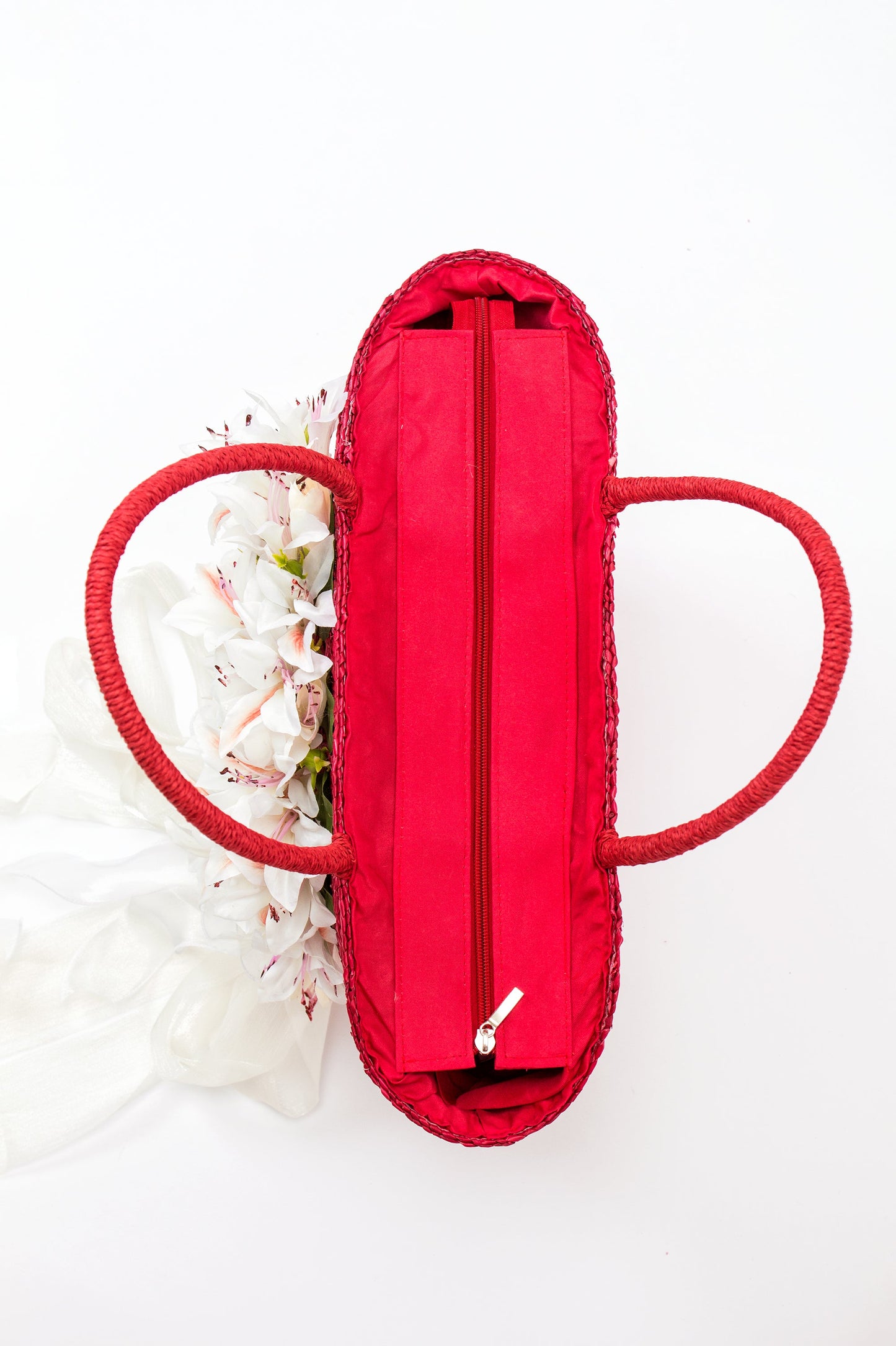 Bridal Straw Bag and Matching Hat with Flowers