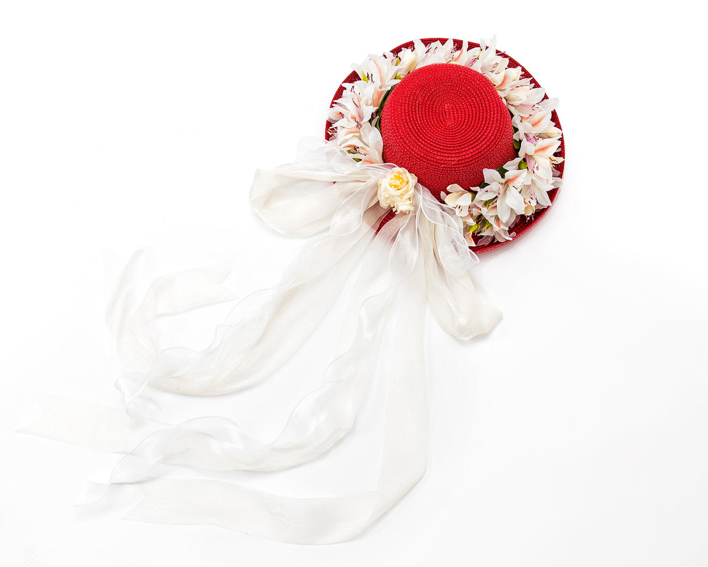 Bridal Straw Bag and Matching Hat with Flowers