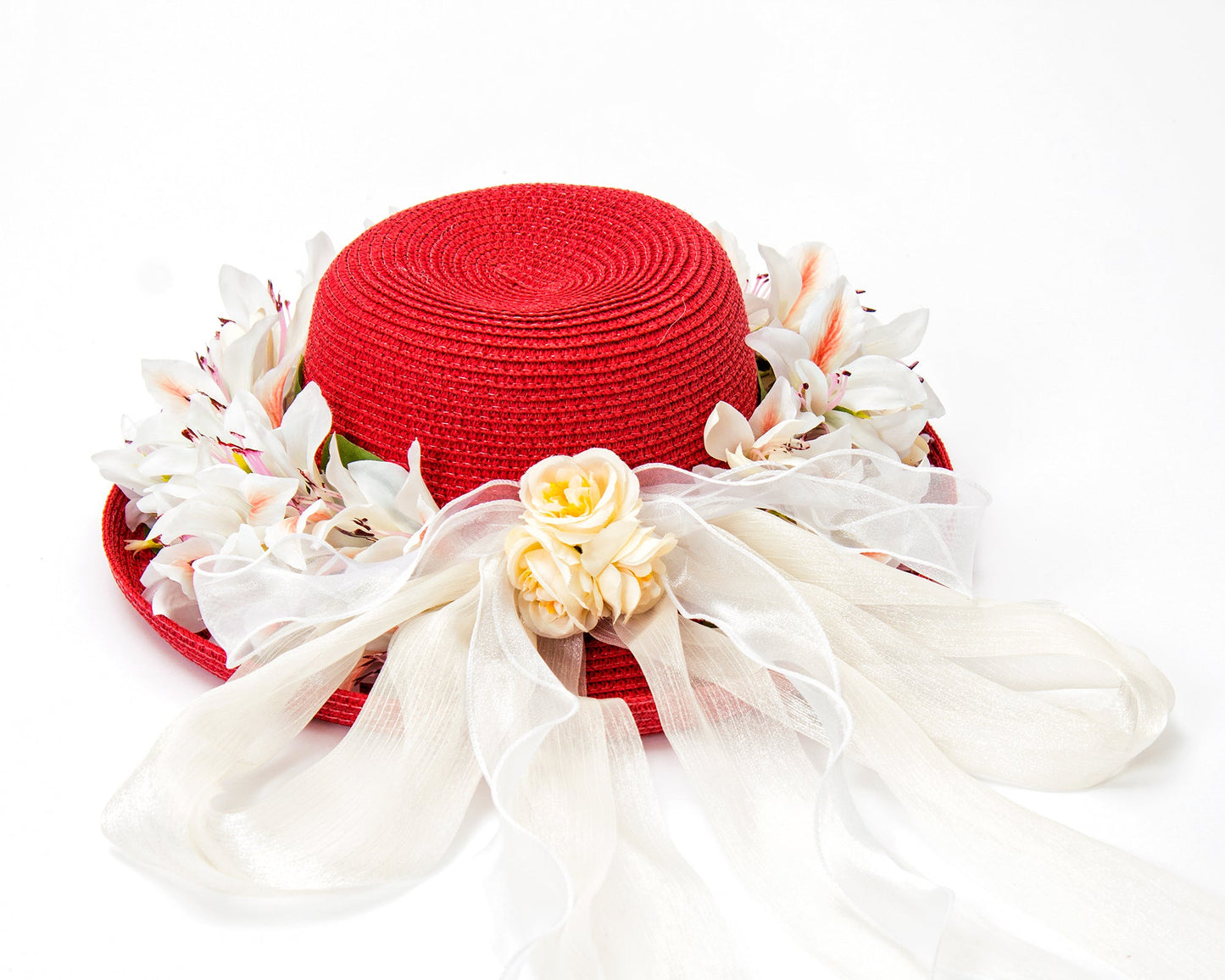 Bridal Straw Bag and Matching Hat with Flowers