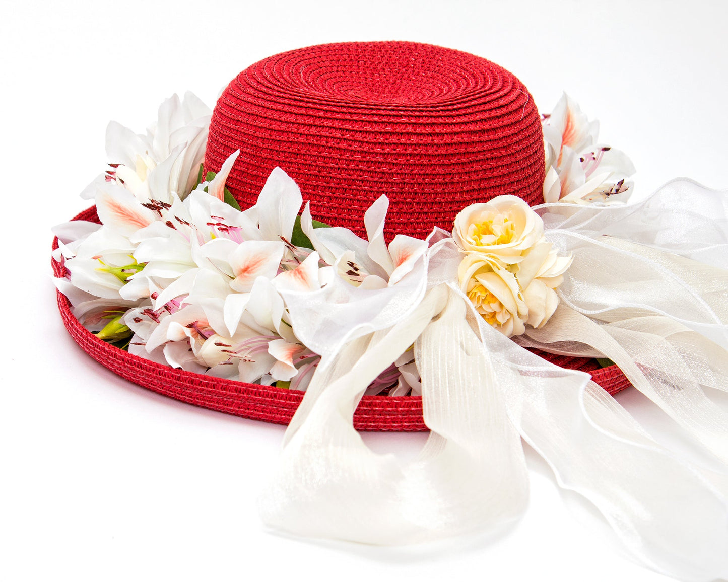 Bridal Straw Bag and Matching Hat with Flowers