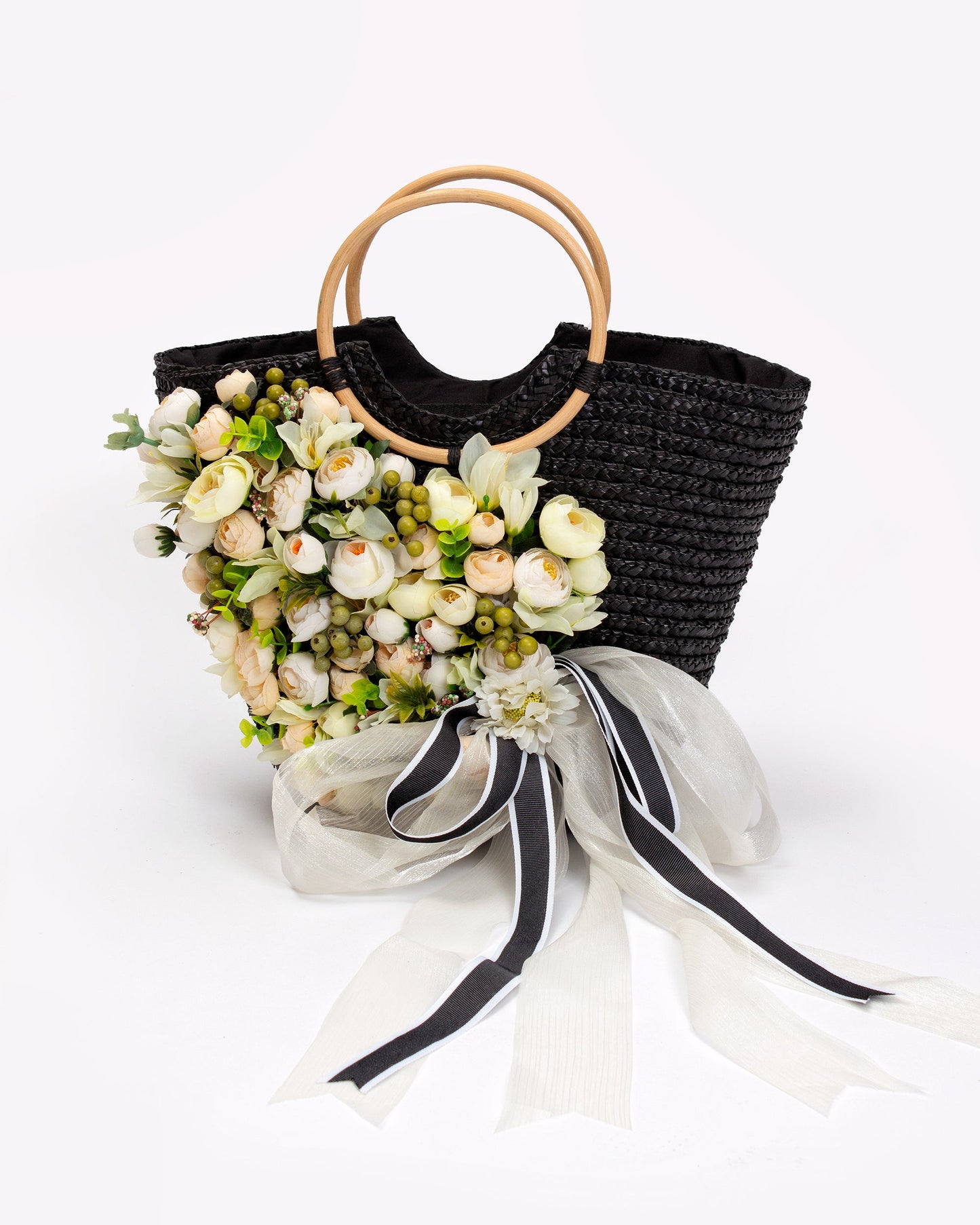 Floral Set Straw Bag and Hat for Bride Style 1