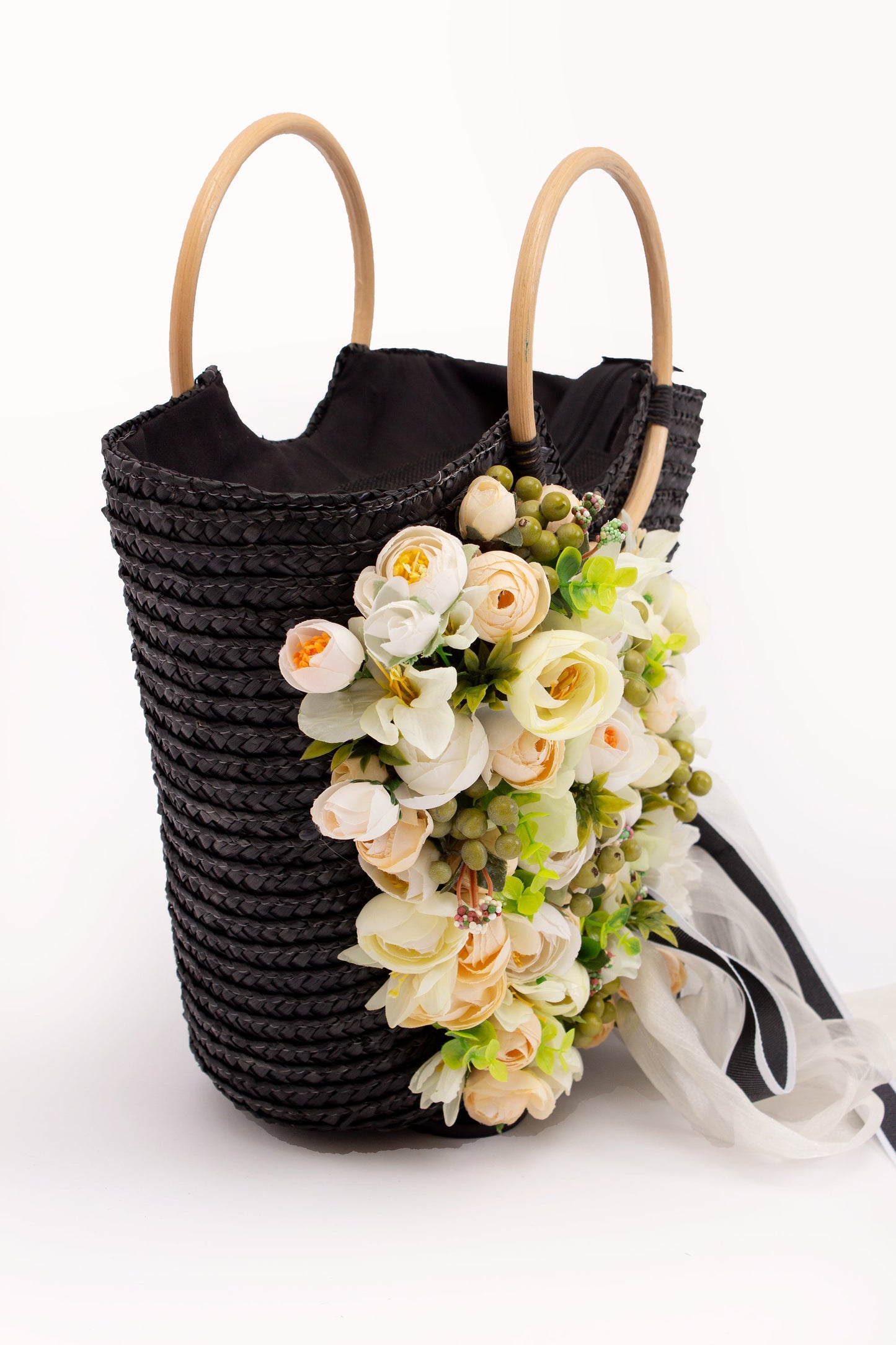 Floral Set Straw Bag and Hat for Bride Style 1