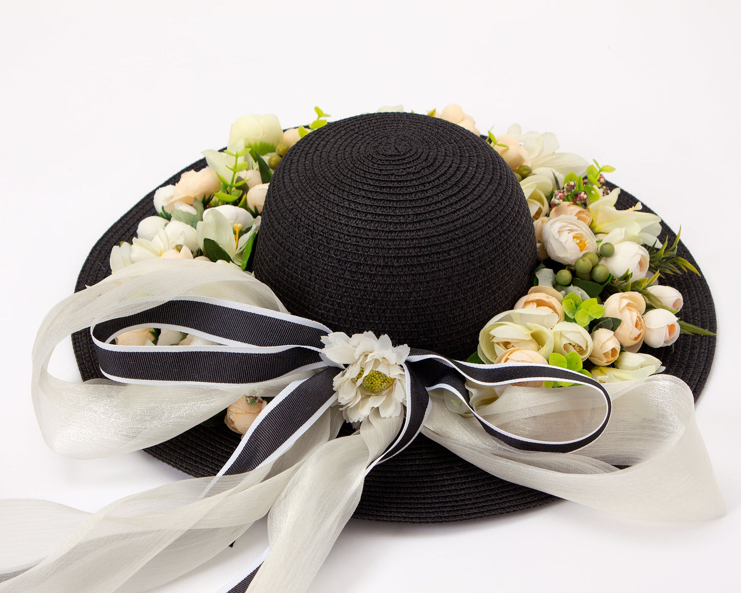 Floral Set Straw Bag and Hat for Bride Style 1