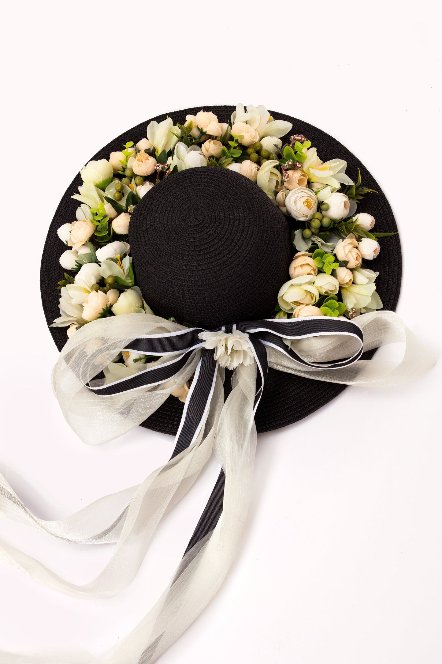 Floral Set Straw Bag and Hat for Bride Style 1