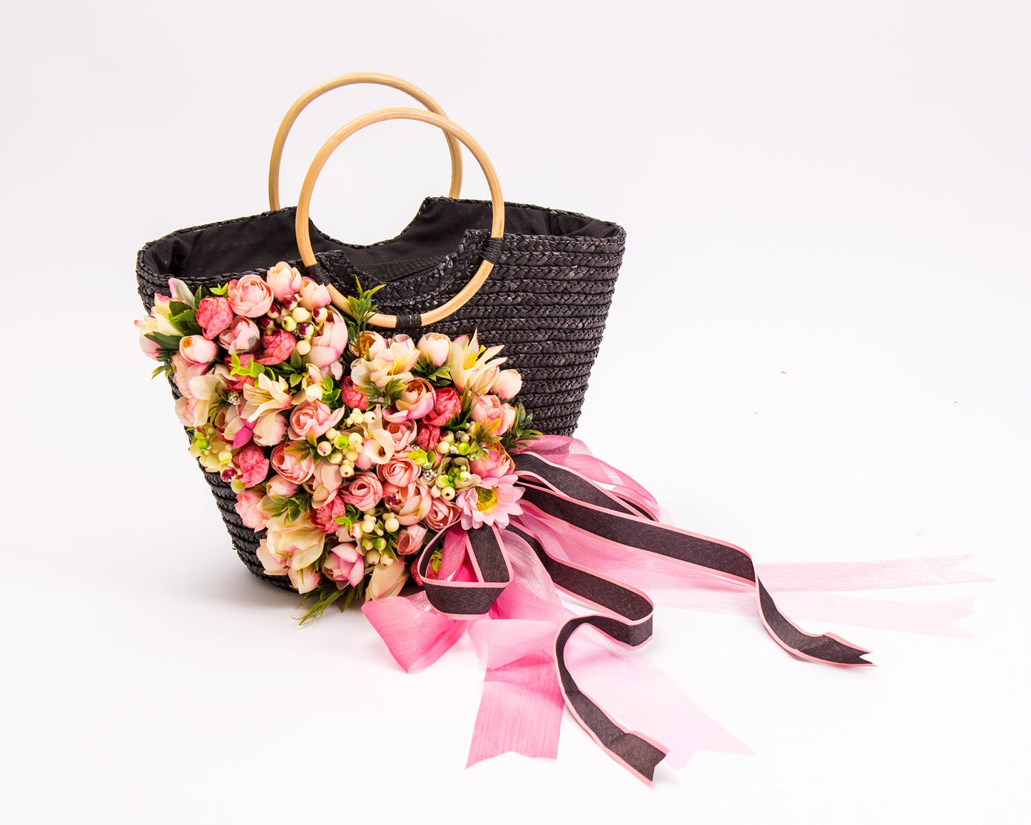 Floral Set Straw Bag and Hat for Bride Style 1