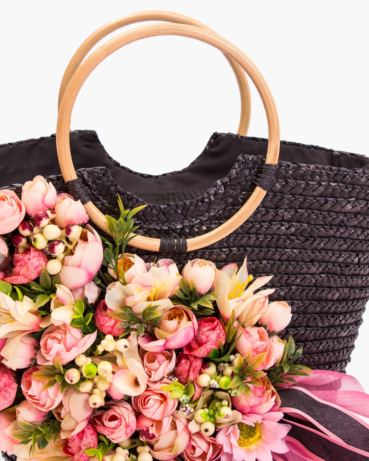 Floral Set Straw Bag and Hat for Bride Style 1