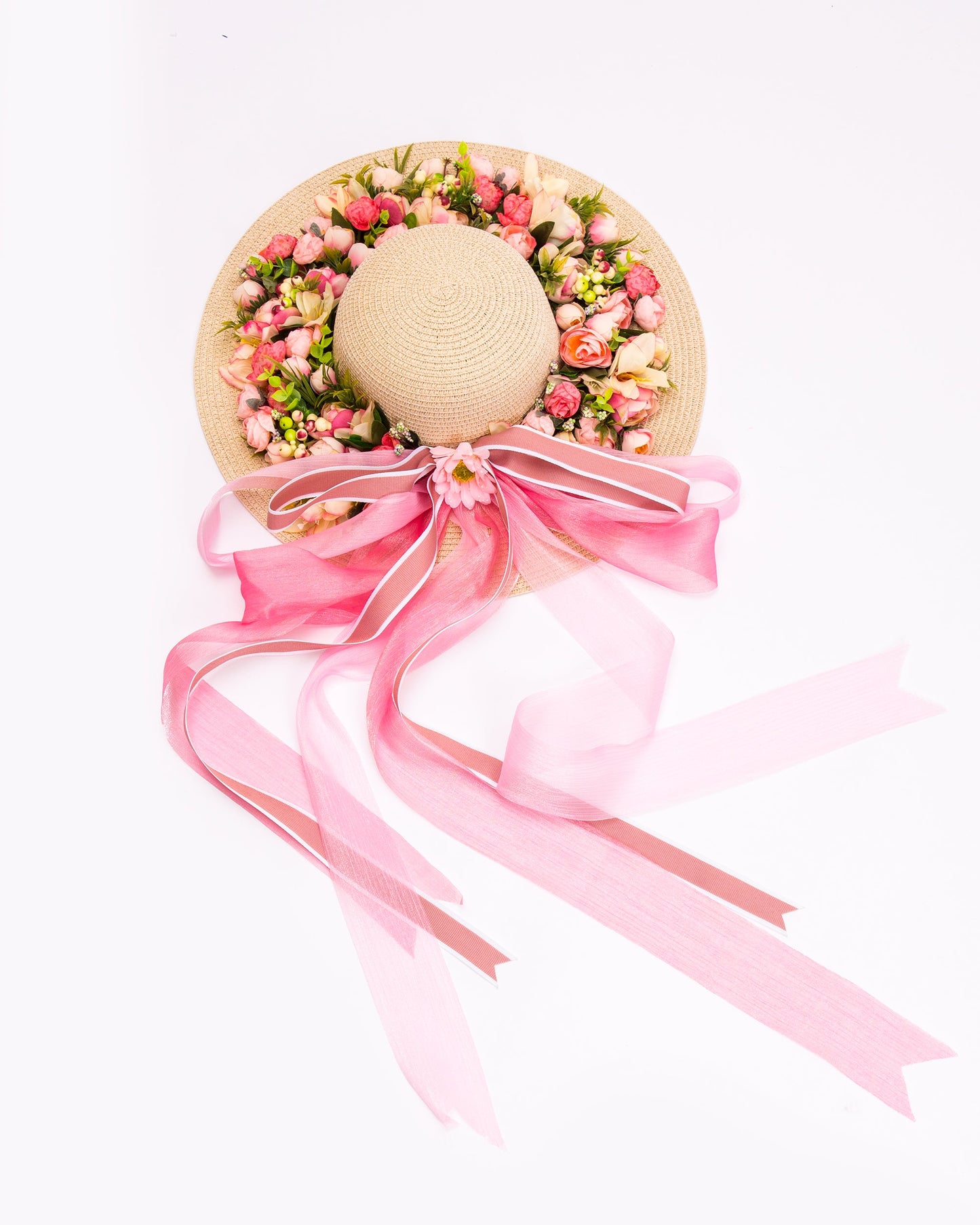 Floral Set Straw Bag and Hat for Bride Style 1