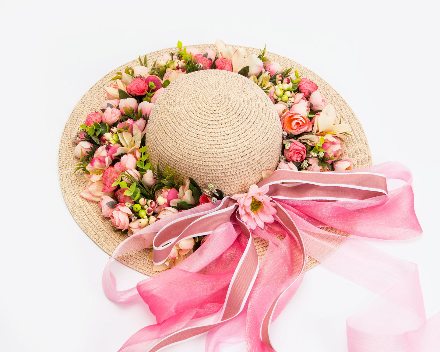 Floral Set Straw Bag and Hat for Bride Style 1
