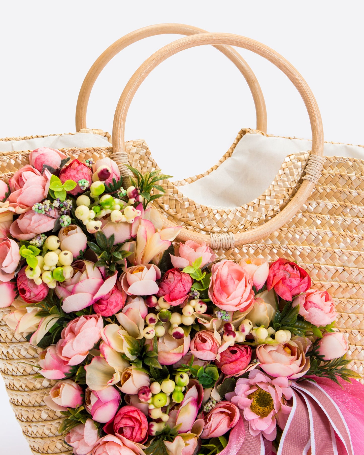 Floral Set Straw Bag and Hat for Bride Style 1