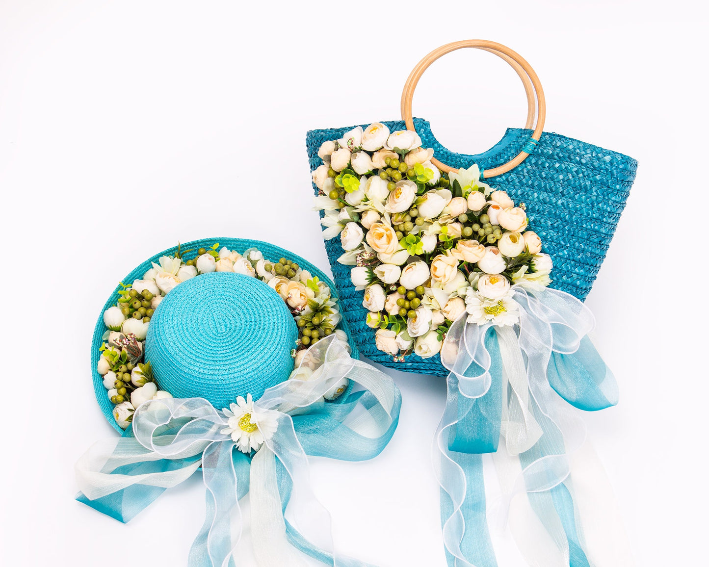 Bride Beach Floppy Sun Hat and Beach Bag- Style 2