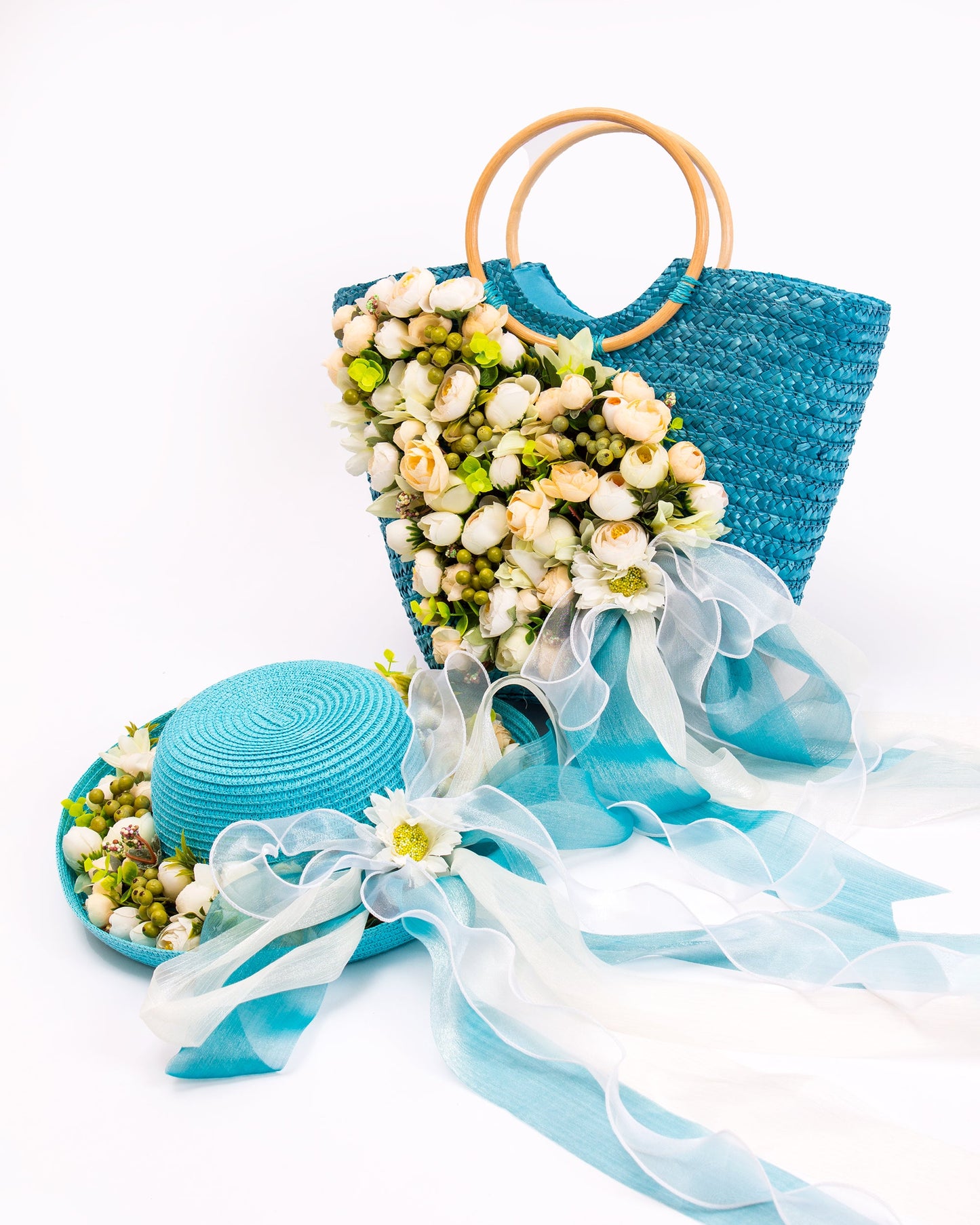 Bride Beach Floppy Sun Hat and Beach Bag- Style 2