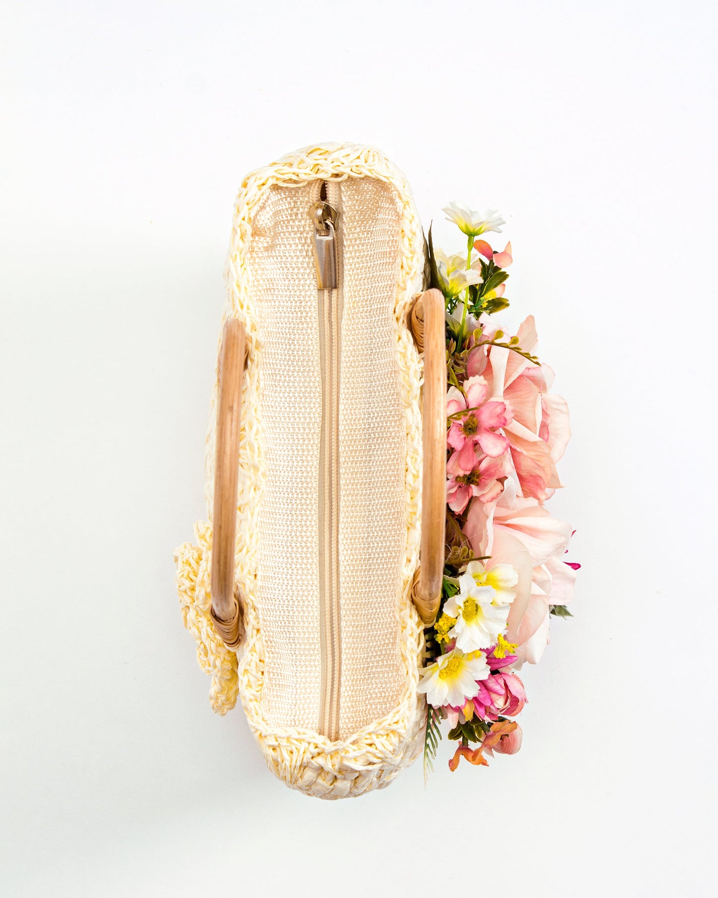 Bride Sun Hat and Straw Bag with Flowers- Small