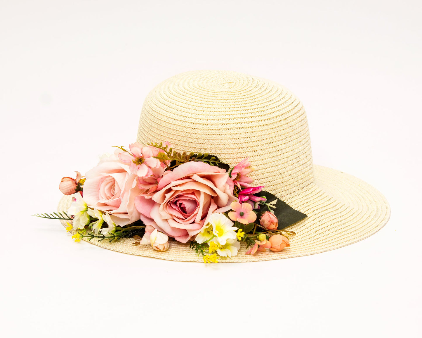 Bride Sun Hat and Straw Bag with Flowers- Small