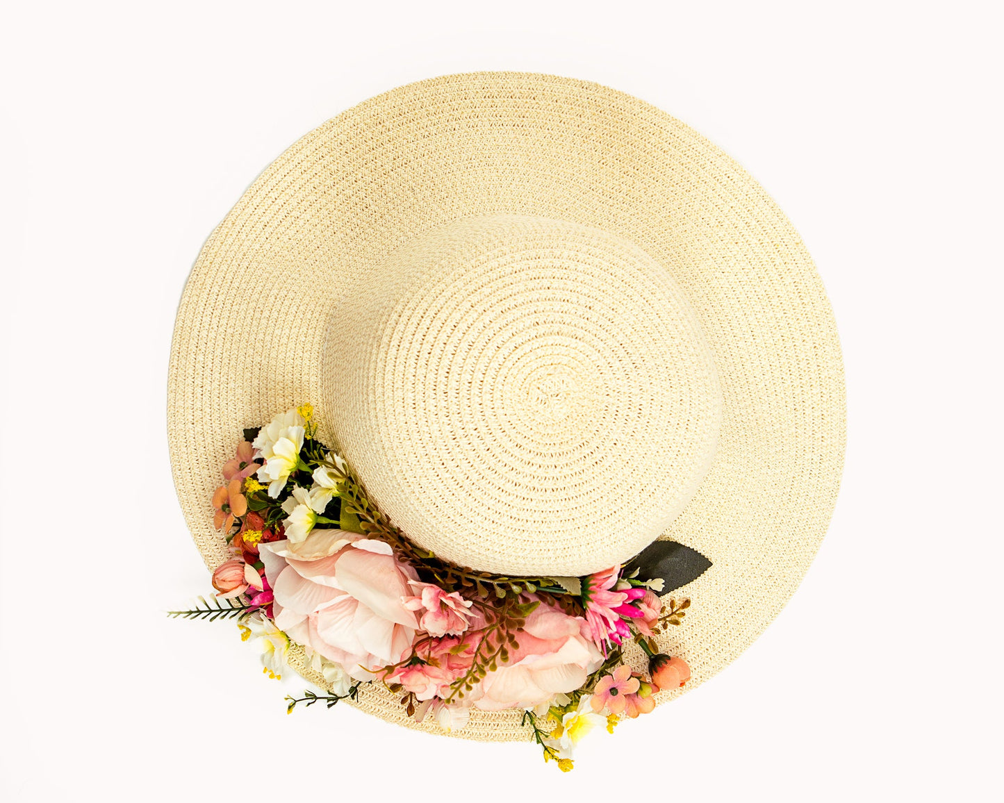 Bride Sun Hat and Straw Bag with Flowers- Small