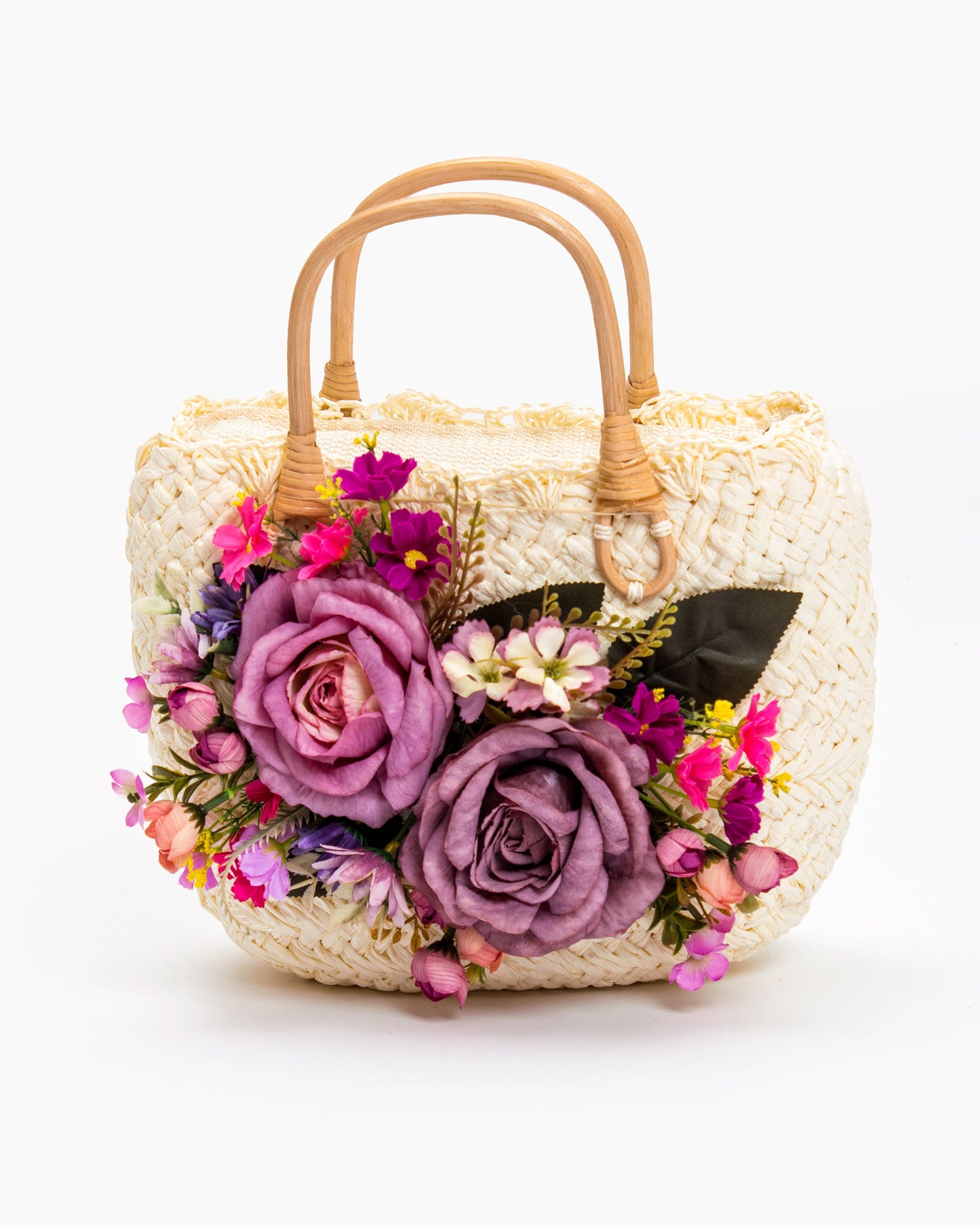 Bride Sun Hat and Straw Bag with Flowers- Small