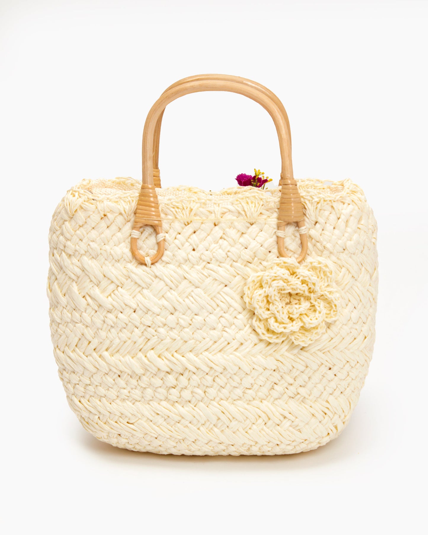 Bride Sun Hat and Straw Bag with Flowers- Small
