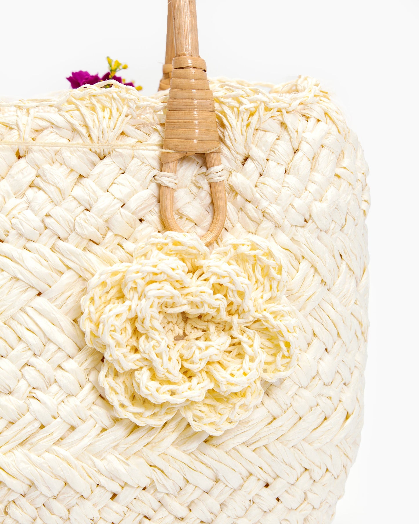 Bride Sun Hat and Straw Bag with Flowers- Small