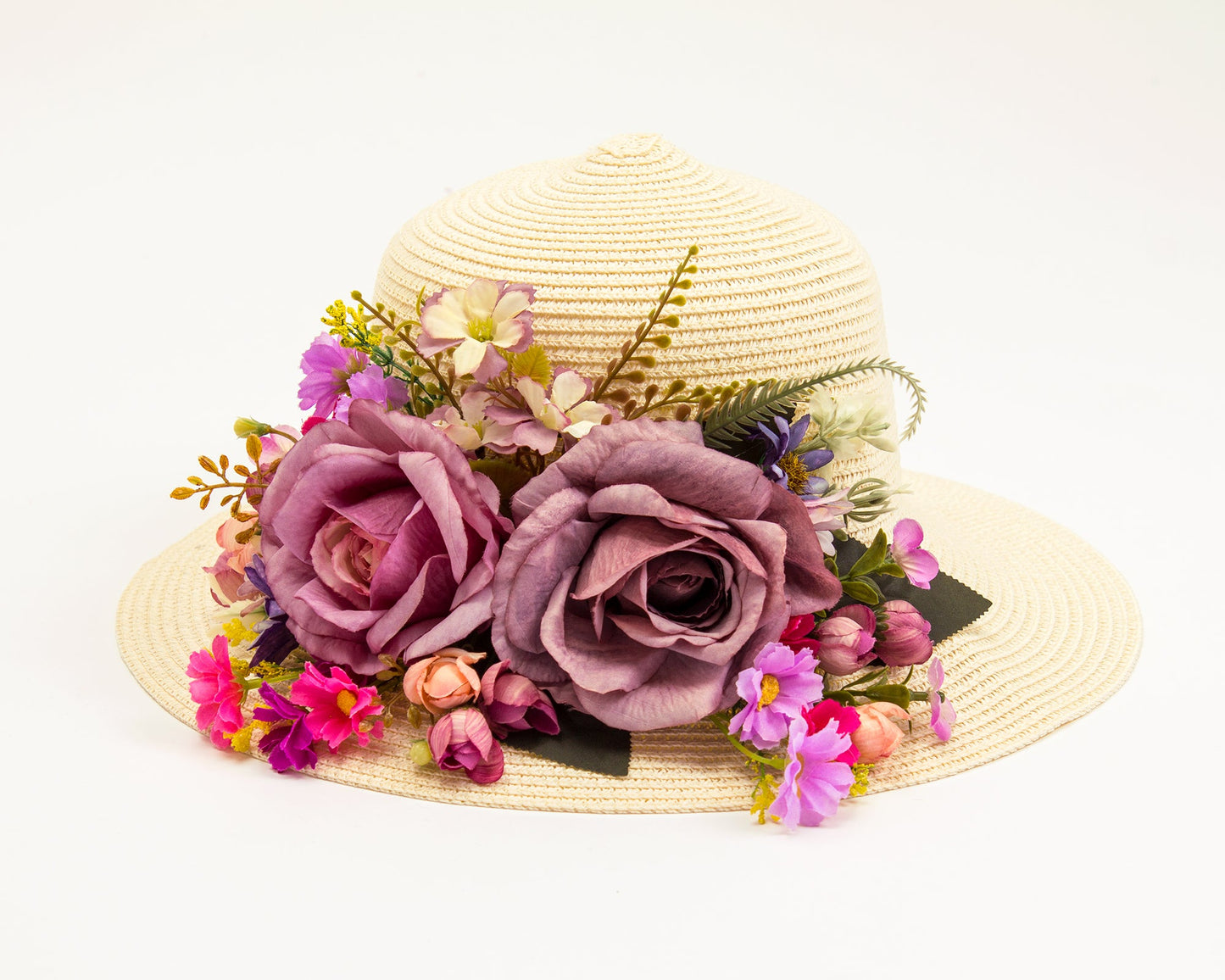 Bride Sun Hat and Straw Bag with Flowers- Small