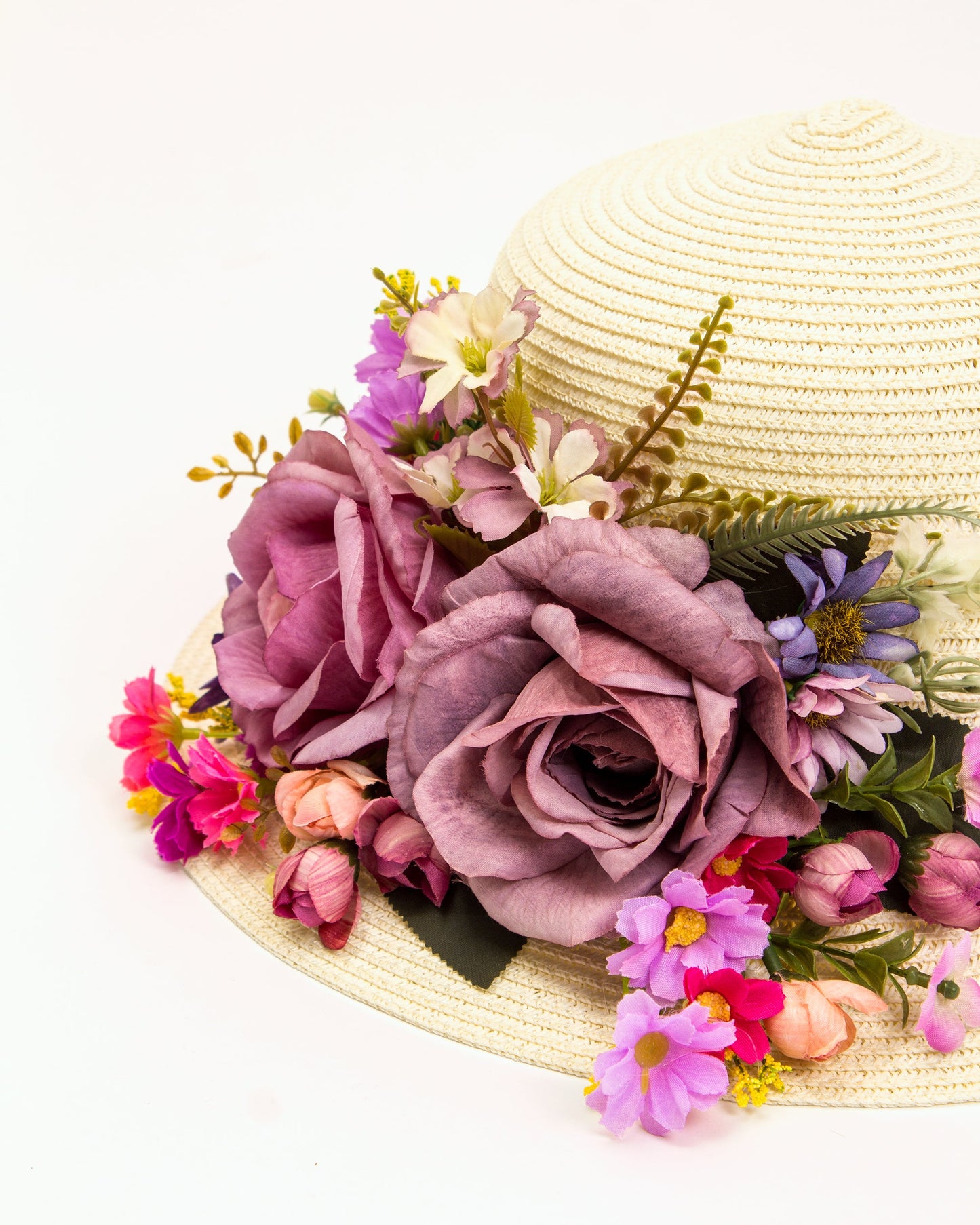 Bride Sun Hat and Straw Bag with Flowers- Small