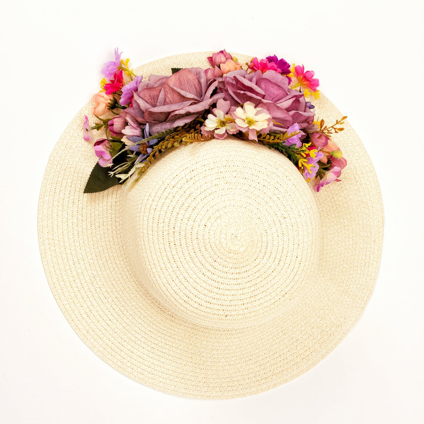 Bride Sun Hat and Straw Bag with Flowers- Small