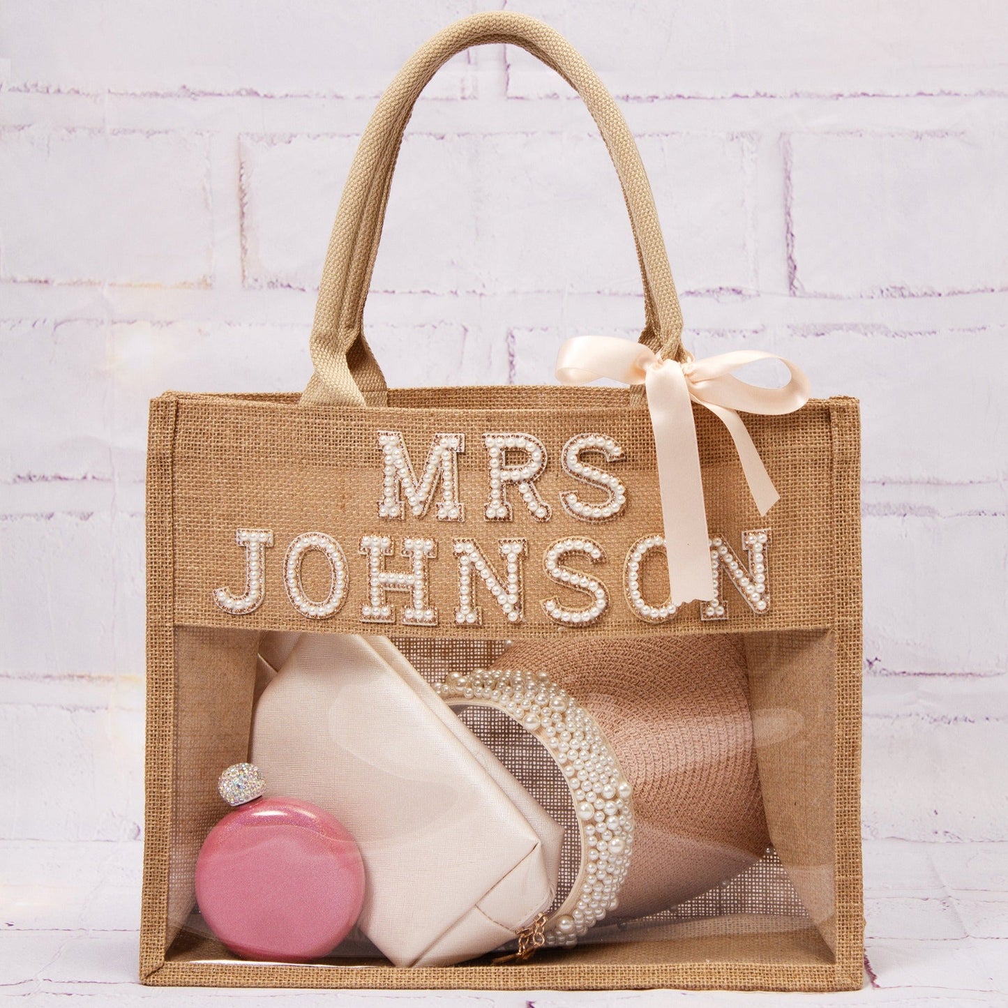 Transparent Custom Tote Bag - Pearls Patches