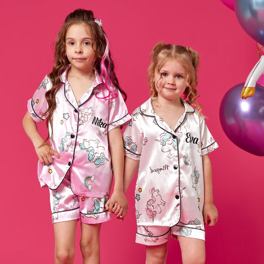 Personalized Kids Satin Unicorn Print  Pjs